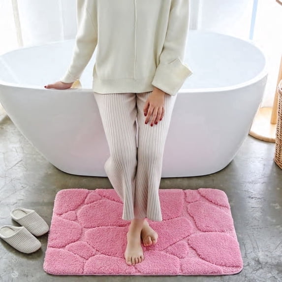 Heeneeso M14 Microfiber Bathroom Rug Non-Slip Machine Washable Pink Stone 1PC 30 x 18"