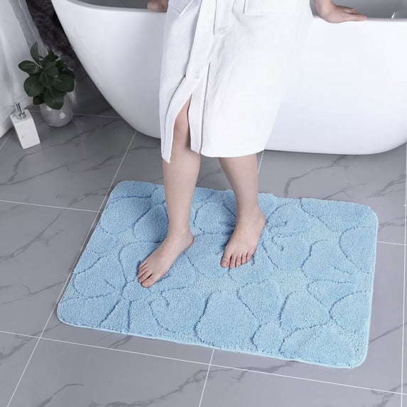 Heeneeso M23 Microfiber Bathroom Rug Non-Slip Machine Washable Blue Flower 1PC 36 x 24"