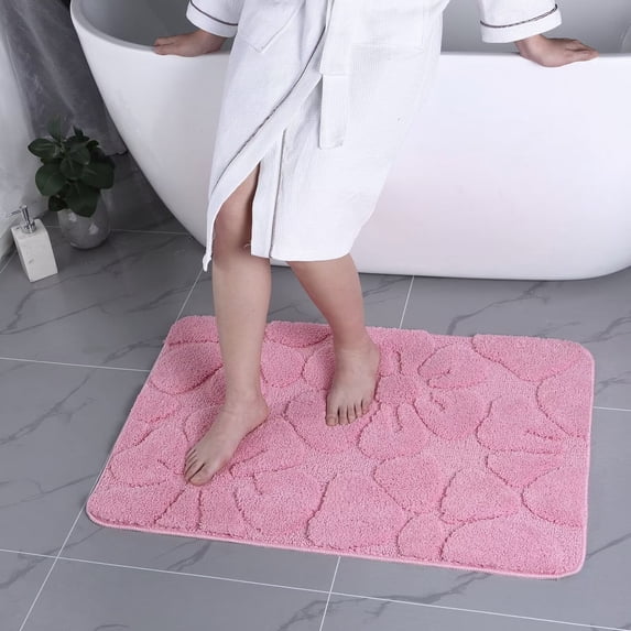 Heeneeso M24 Microfiber Bathroom Rug Non-Slip Machine Washable Pink Flower 1PC 36 x 24"