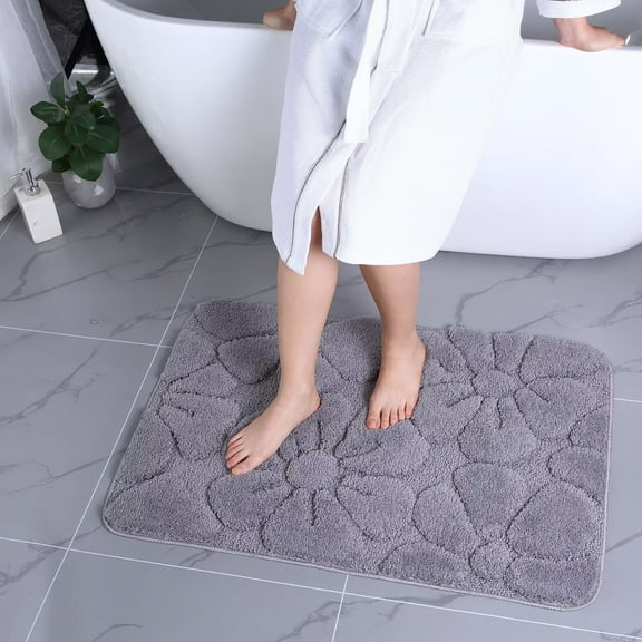 Heeneeso M27 Microfiber Bathroom Rug Non-Slip Machine Washable Grey Flower 1PC 36 x 24"