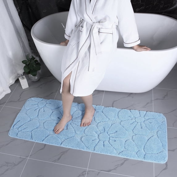 Heeneeso M33 Microfiber Bathroom Rug Non-Slip Machine Washable Blue Flower 1PC 55 x 20"