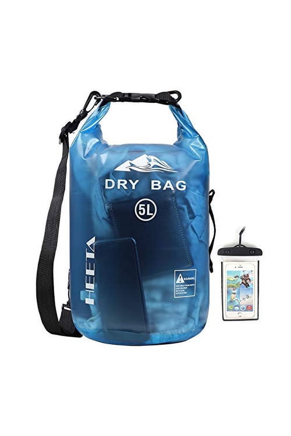 Waterproof Dry Bag for Women and Men, Roll Top Lightweight Dry Storage Bag Backpack with Phone Case for Travel, Swimming, Boating, Kayaking, Camping and Beach, Transparent Blue 5L