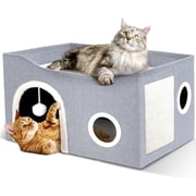Heeyoo Cat House for Indoor Cats - Large Cat Bed Cave with Fluffy Ball and Scratch Pad, Foldable Cats Houses & Condos, Cat Hideaway, Covered Kitty Bed for Multi Small Large Kitty, 23.8x15.9x13.2 Inch
