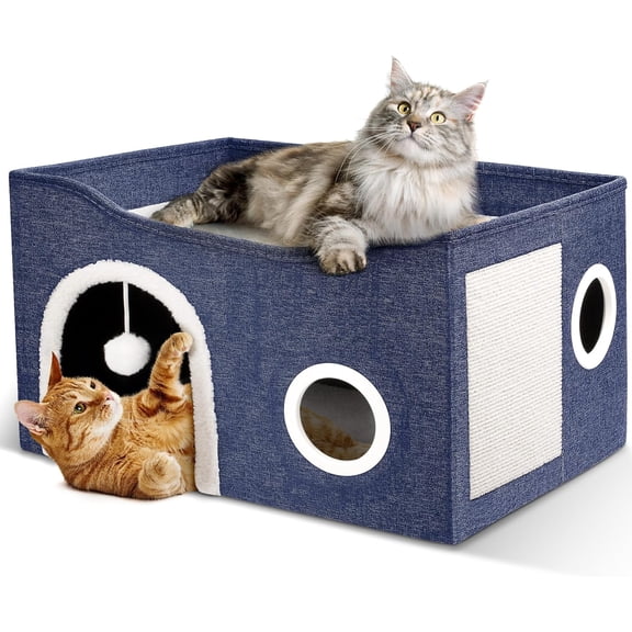 Heeyoo Cat House for Indoor Cats - Large Cat Bed Cave with Fluffy Ball and Scratch Pad, Foldable Cats Houses & Condos, Cat Hideaway, Covered Kitty Bed for Multi Small Large Kitty, 23.8x15.9x13.2 Inch