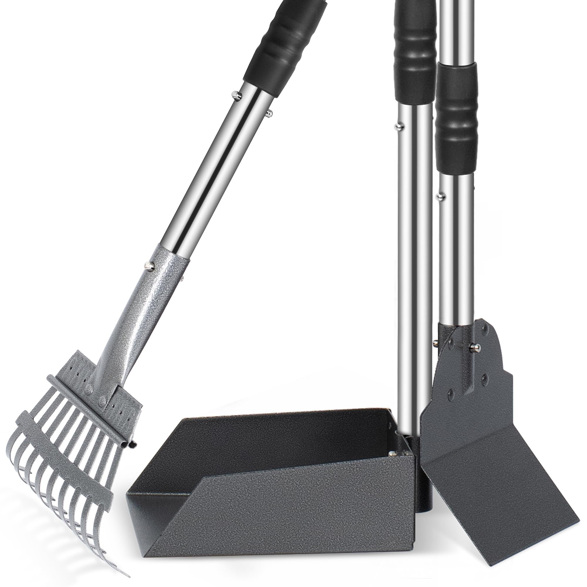 Adjustable Black and Red Stainless Steel Pet Pooper Scooper Set
