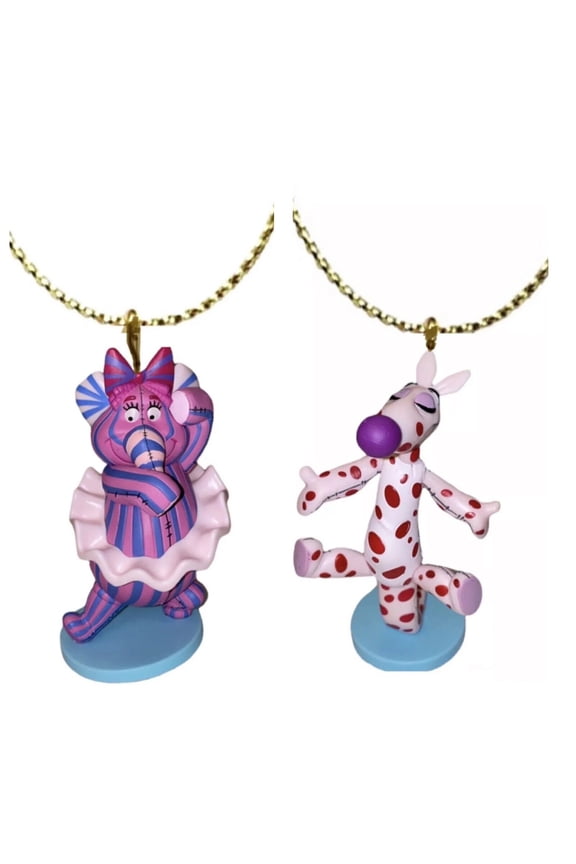 Heffalump Woozle Lumpy & Woozle Pink Polka PVC Ornament Figure Charm 3 Pooh New