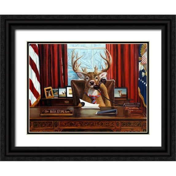 Heffernan, Lucia 18x15 Black Ornate Wood Framed with Double Matting Museum Art Print Titled - The Buck Stops Here