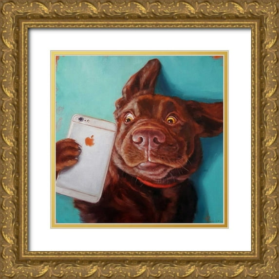 Heffernan, Lucia 26x26 Gold Ornate Wood Framed with Double Matting Museum Art Print Titled - Dog Selfie