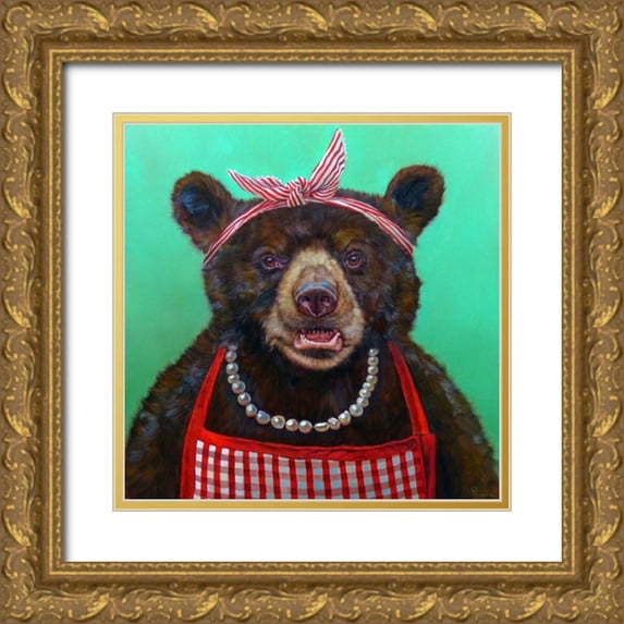 Heffernan, Lucia 26x26 Gold Ornate Wood Framed with Double Matting Museum Art Print Titled - Mama Bear