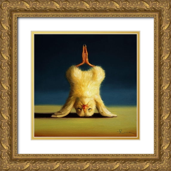 Heffernan, Lucia 26x26 Gold Ornate Wood Framed with Double Matting Museum Art Print Titled - Yoga Chick Lotus Headstand