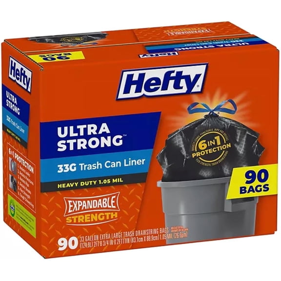 Heffty Ultra Strong Drawstring Trash Bags, Unscented 33 gal., 90 ct.