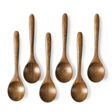 Hefild 6 PCS Wooden Spoons for Honey, 6.7 inch Small Wooden Spoons - Perfect for Tea, Coffee & Soup, Little Padauk Wooden Serving Table Spoons Set, Bulk Bamboo Teaspoon for Eating with Unique Design