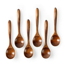 Hefild 6 PCS Wooden Spoons for Honey, 6.7 inch Small Wooden Spoons - Perfect for Tea, Coffee & Soup, Little Wooden Serving Table Spoons Set, Bulk Bamboo Teaspoon for Eating with Unique Design