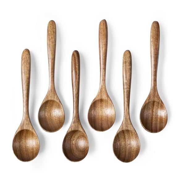 Hefild 6 PCS Wooden Spoons for Honey, 6.7 inch Small Wooden Spoons - Terrific for Tea, Coffee & Soup, Little Acacia Wood Serving Table Spoon Set, Bulk Bamboo Teaspoon for Eating with Unique Design