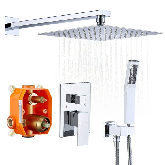 Hefilesy Shower System Shower Set Wall Mounted with 10 Rainfall and handheld shower faucet, Chrome Finish with Brass Valve Rough-In