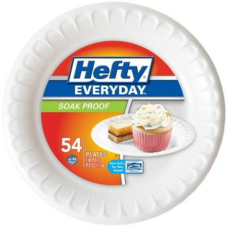 Hefty 00D20769 Everyday Disposable Soak Proof Foam Plates, 7", 54-Count, Each