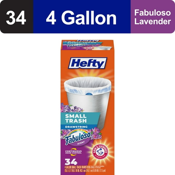 Hefty Small Trash Bags, Fabuloso Scent, 4 gallon, 34 Count