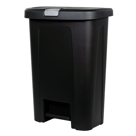 Hefty 10 gal Step On Lid Lock Plastic Kitchen Trash Can, Black