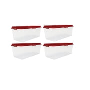 Hefty 113 Quart Clear Plastic Latched Christmas Storage Container, HIRISE Red Lid, Set of 4