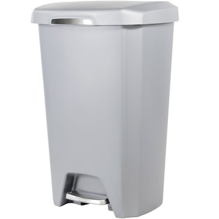 Hefty Kitchen Trash Can, 12.1 Gallon Plastic Step Garbage Bin with Soft Close Foot Pedal Lid, Gray