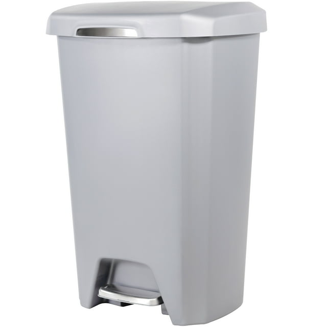 Hefty 12.1 Gallon Trash Can, Plastic Soft Close Step On Kitchen Trash