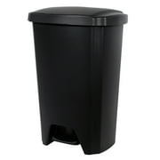 Hefty 12.1 Gallon Trash Can, Plastic Step On Kitchen Trash Can, Black