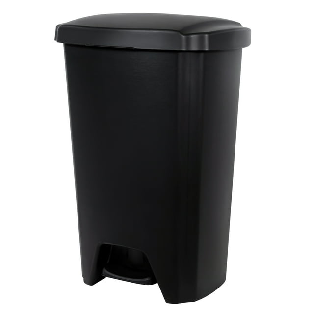 Hefty 12.1 Gallon Trash Can, Plastic Step On Kitchen Trash Can, Black