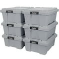 thumbnail image 1 of Hefty 12 Gallon Max Pro Plastic Utility Storage Tote, Gray, 6 Pack, 1 of 4