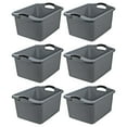 Hefty 12 gal Utility Plastic Storage Bin, Gray, 6 Pack