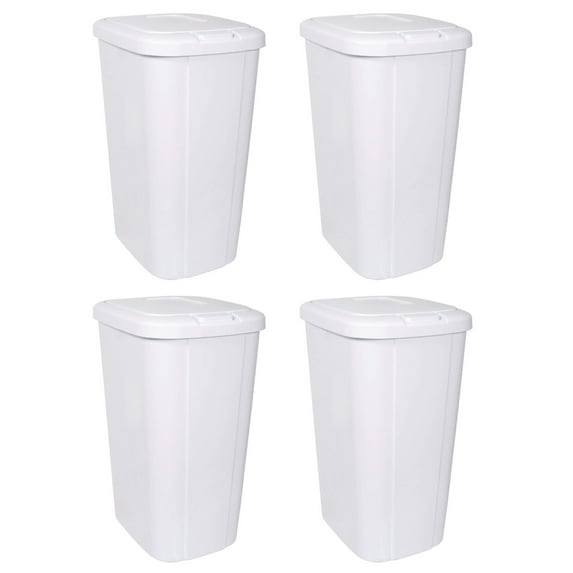 Hefty 13.3 Gallon Touch Top Trash Can with Spring Loaded Lid, 4 Pack, White