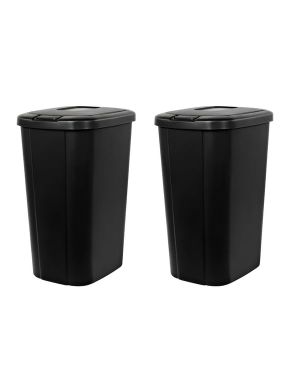 Hefty 13.3 Gallon Trash Can, Plastic Touch Top Kitchen Trash Can, Black (2 Pack)