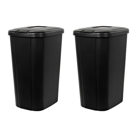 Hefty 13.3 Gallon Trash Can, Plastic Touch Top Kitchen Trash Can, Black (2 Pack)