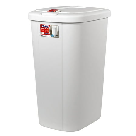 Hefty Kitchen Trash Can, 13.3 Gallon Plastic Touch Top Garbage Bin with Push Button Lid, White