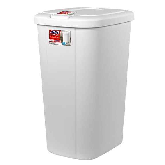 Hefty Kitchen Trash Can, 13.3 Gallon Plastic Touch Top Garbage Bin with Push Button Lid, White