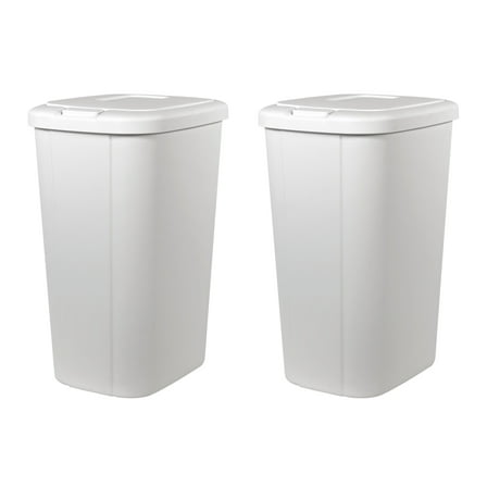 Hefty 13.3-gal Touch Lid Trash Can, White with Decorative Texture (2 Pack)