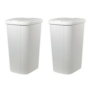 Hefty 13.3-gal Touch Lid Trash Can, White with Decorative Texture 2 Pack