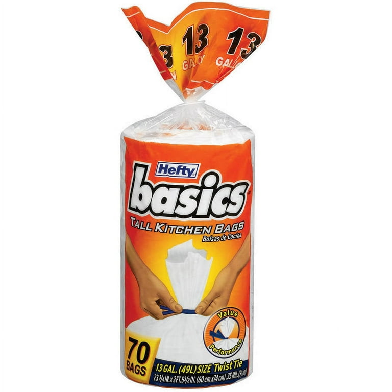 Hefty Basics 13-Gallon Tall Kitchen Drawstring Trash Bags, 84