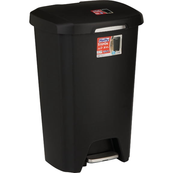 Hefty 13-Gallon Step-On Trash Can, Black Rugged And Durable (1) (1)