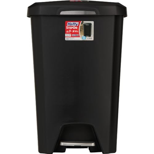 Hefty 13-Gallon Step-On Trash Can, Black Rugged And Durable (1) (1)