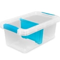 Hefty 17 Quart Small Latching Storage Bin, Clear Plastic Storage Container with Latch Lid and Dividers, Blue