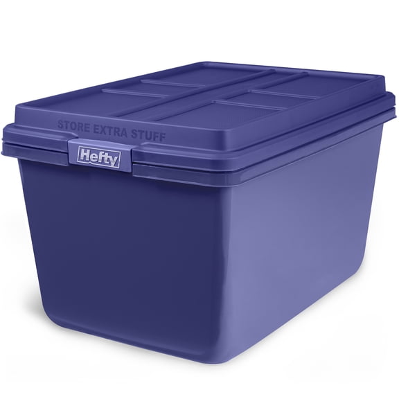Hefty HI-RISE 18 Gallon Large Latching Storage Bin, Plastic Storage Container with HI-RISE Lid, Blue