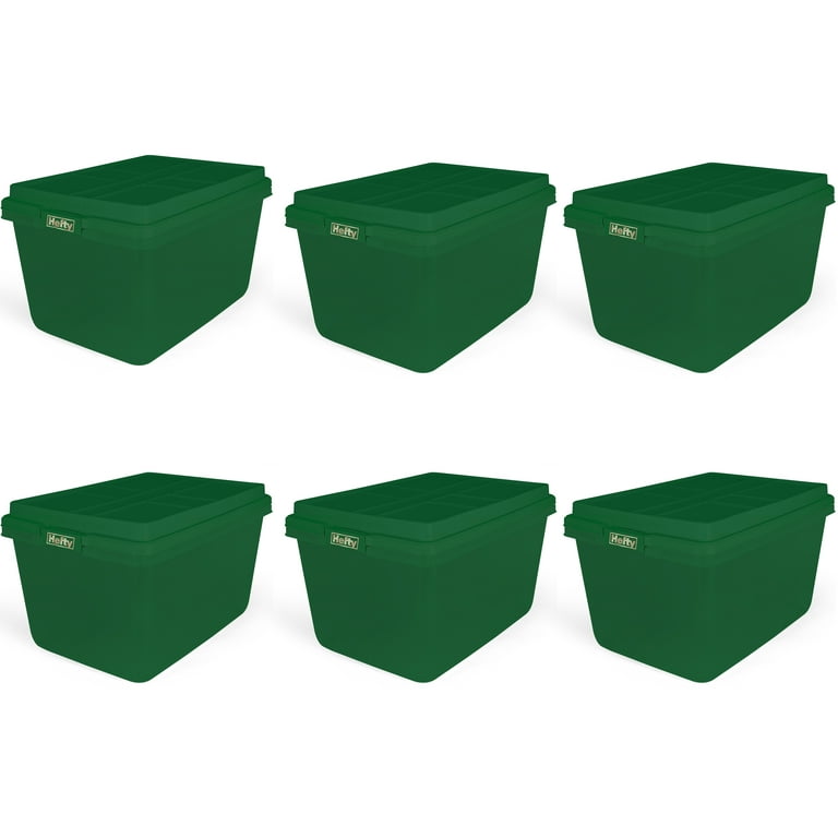 Hefty 72 qt Clear Plastic Holiday Latched Storage Bin, Green Lid
