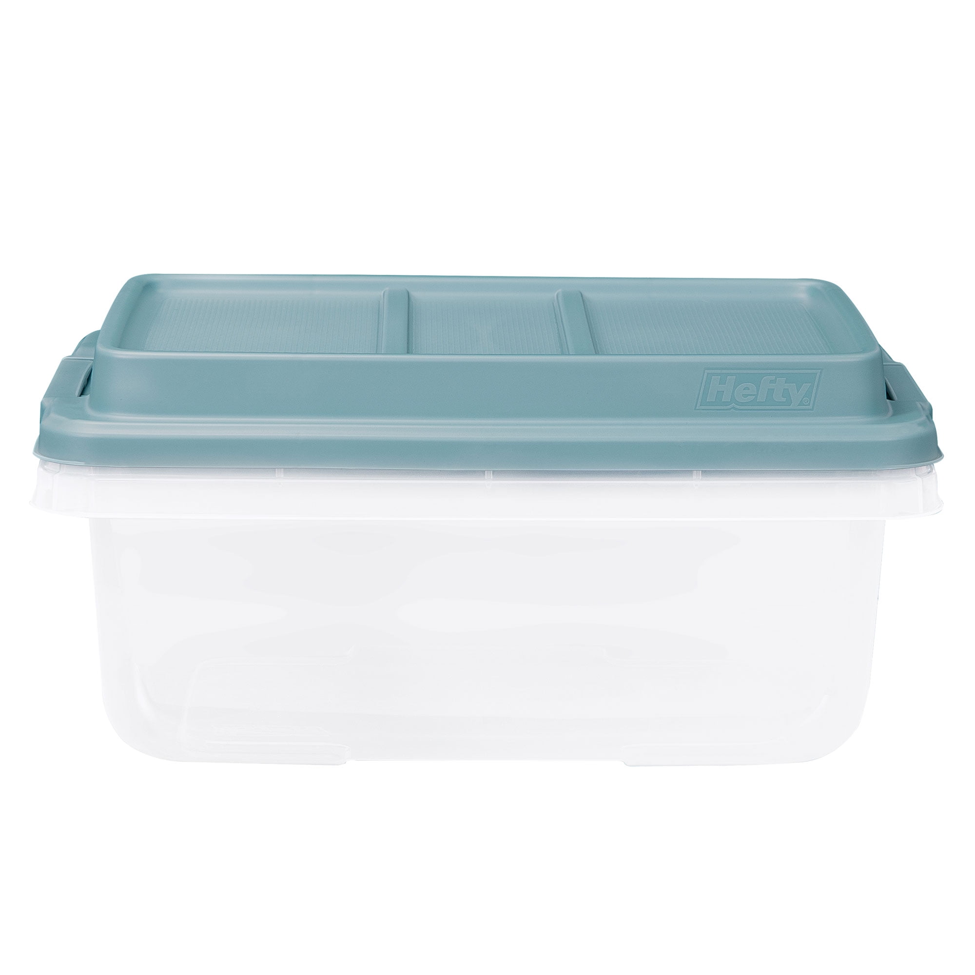 Hefty 18 Qt Hi-Rise Stackable Plastic Storage Tote with Secure Latch Lid, 8 Pack, Smoke Blue