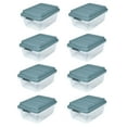 thumbnail image 1 of Hefty 18 Qt Hi-Rise Stackable Plastic Storage Bin w/Lid, 8 Pack, Smoke Blue, 1 of 13