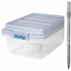 Hefty 18 Quart Strong Clear Plastic Storage Bin With Gray HI-RISE Stackable Lid with pan