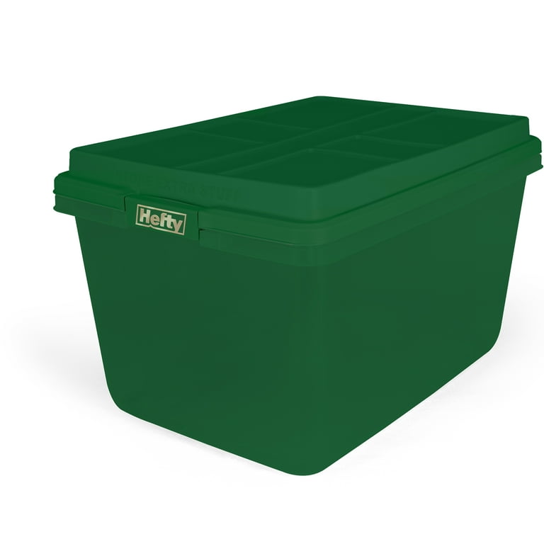 Hefty 18 Gallon Plastic Storage Tote with HIRISE Lid, Holiday Green, Set of  6 