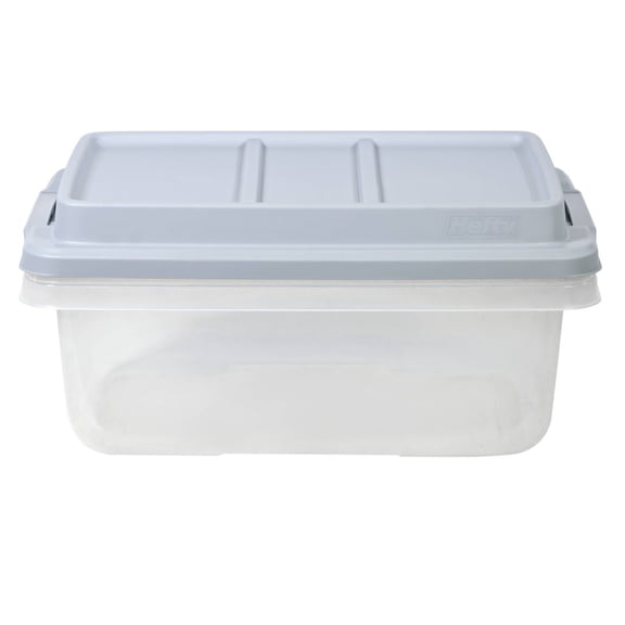 Hefty 18qt Plastic Storage Bin with Gray HI-RISE Stackable Lid: Universal Storage, Locking Handles, Snap Closure