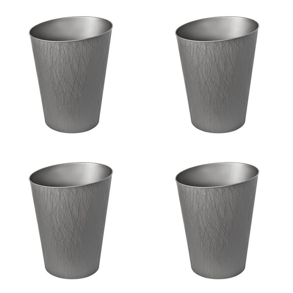 Hefty 2.3 Gallon Plastic Decorative Bathroom, Bedroom, Office Wastebasket, Gray, (Set of 4)