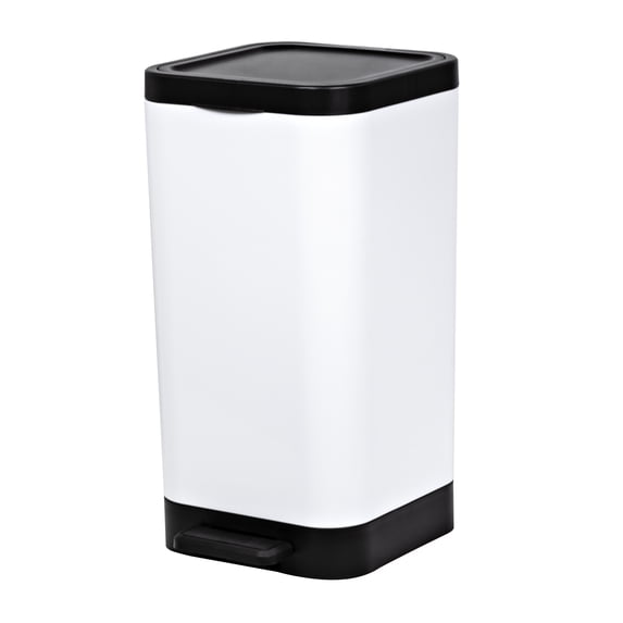 Hefty Bathroom Trash Can, 2.6 Gallon Small Plastic Step Garbage Bucket Bin with Foot Pedal Lid, White
