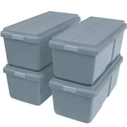 Hefty 28.3 Gallon Plastic Garage Storage Tote, Smoke Blue, Set of 4